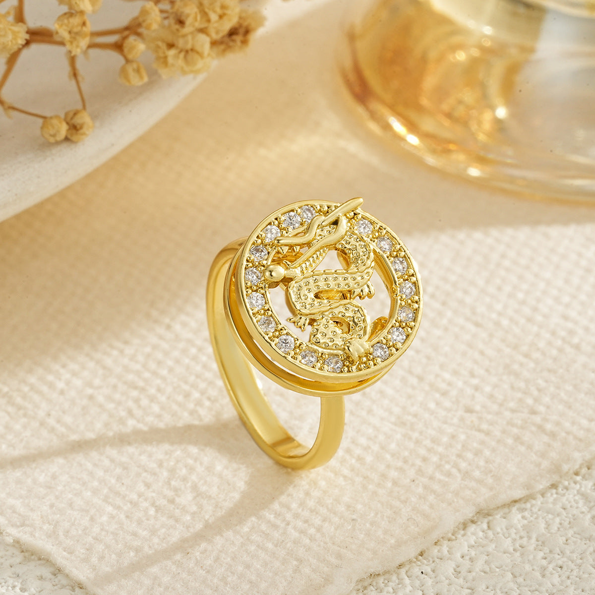 Women's Decompression Spinning Gold-plated Flash Niche High Sense Zircon Rings