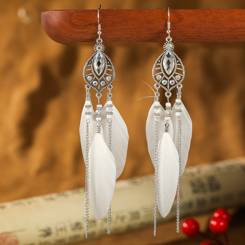 Feather Vintage Spot Drill Chain Small Earrings