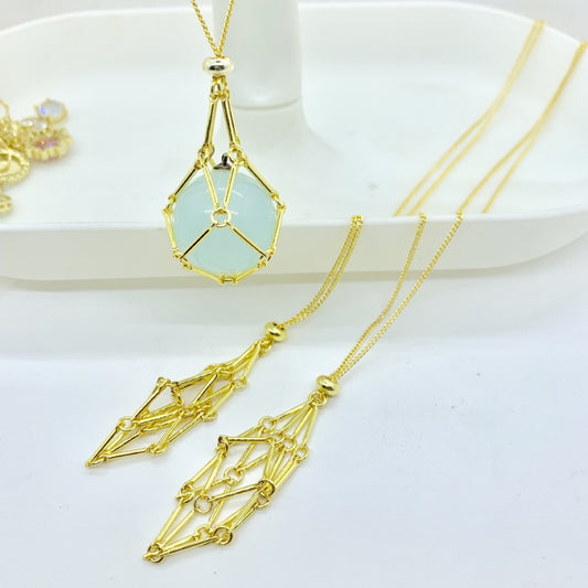 Gold-plated Color Retention Crystal Stone Woven Mesh Bag Dream Catcher Necklace