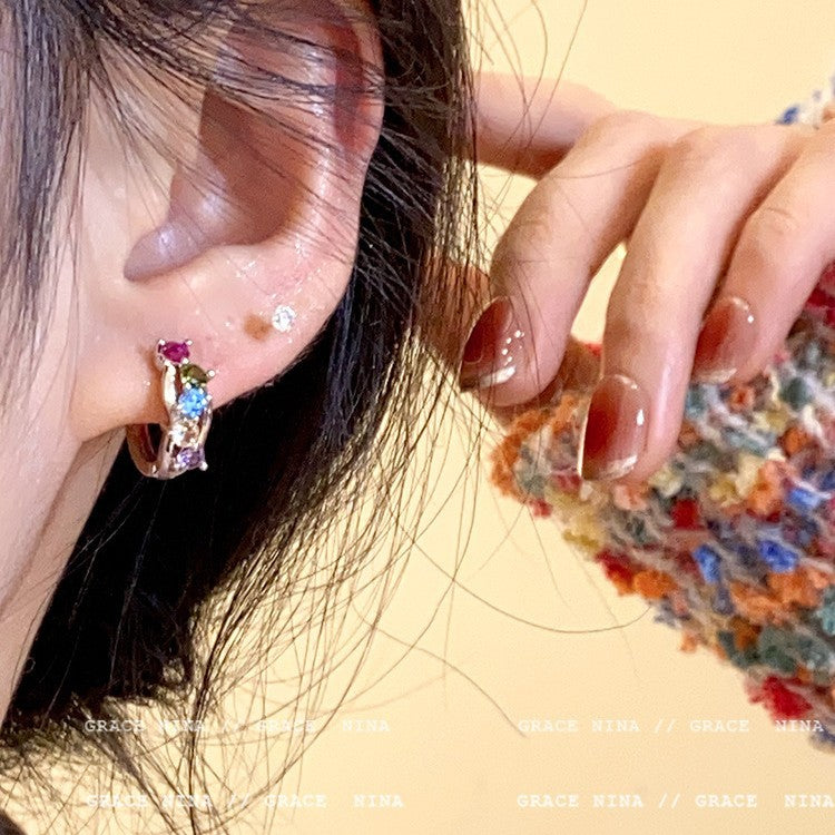 Millennium Hot Colorful Zircon Small Delicate Ear Western Style Female Stud Earrings