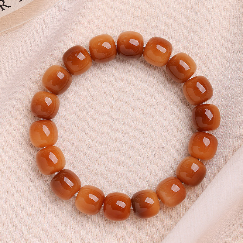 Men's Bodhi Pliable Temperament Skin Root Gradient Old Barrel Buddha Beads Bracelet