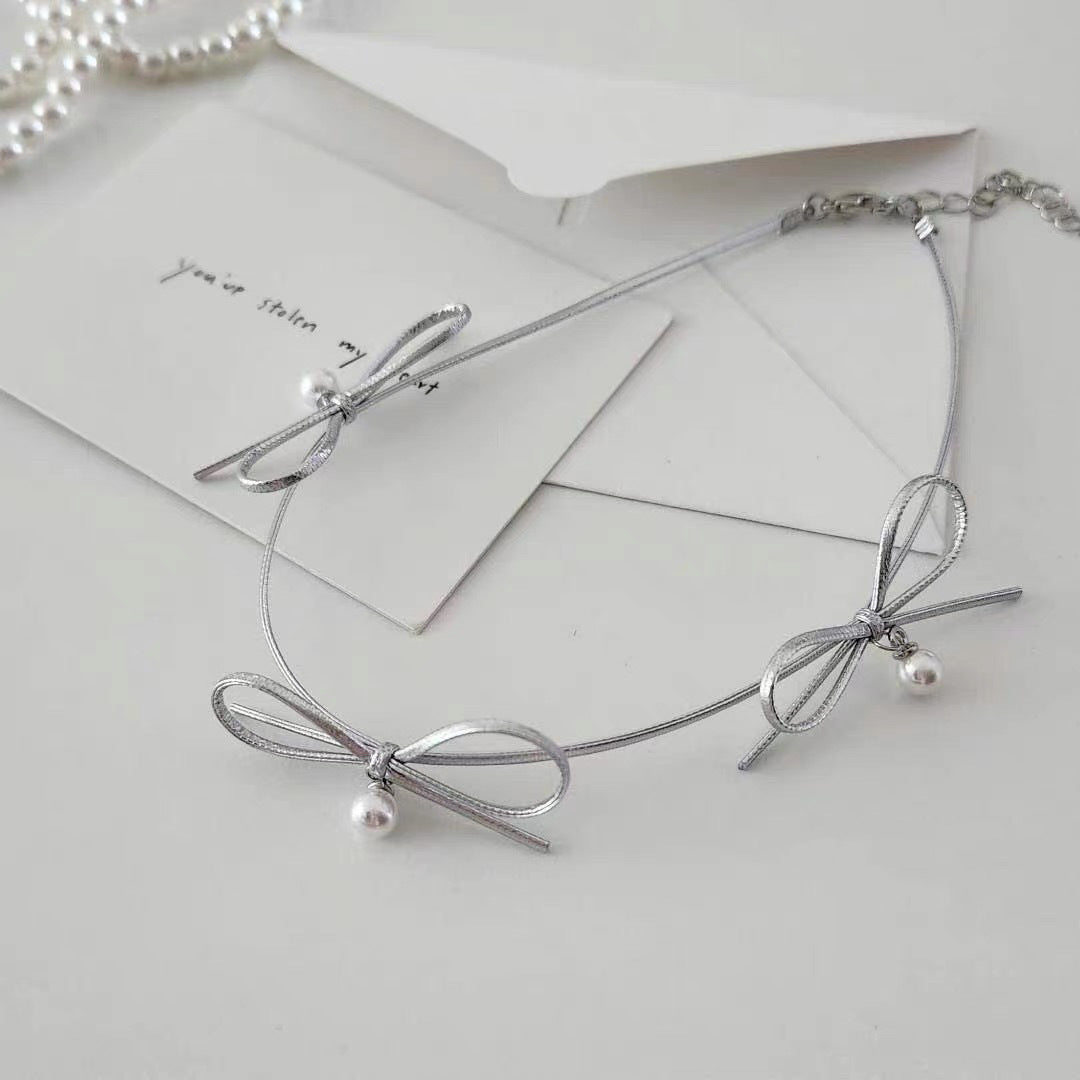 Style Handmade Bow Leather Neckband Female High Sense Collar