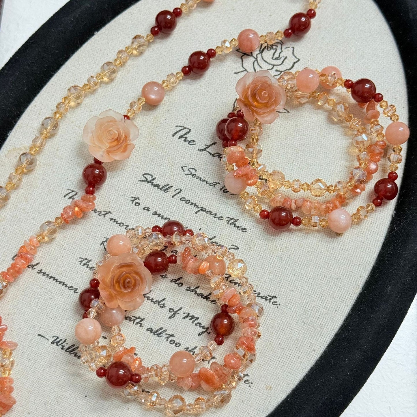Moonlight Red Agate Champagne Chinese Sun Gravel Resin Flower Crystal Bracelet