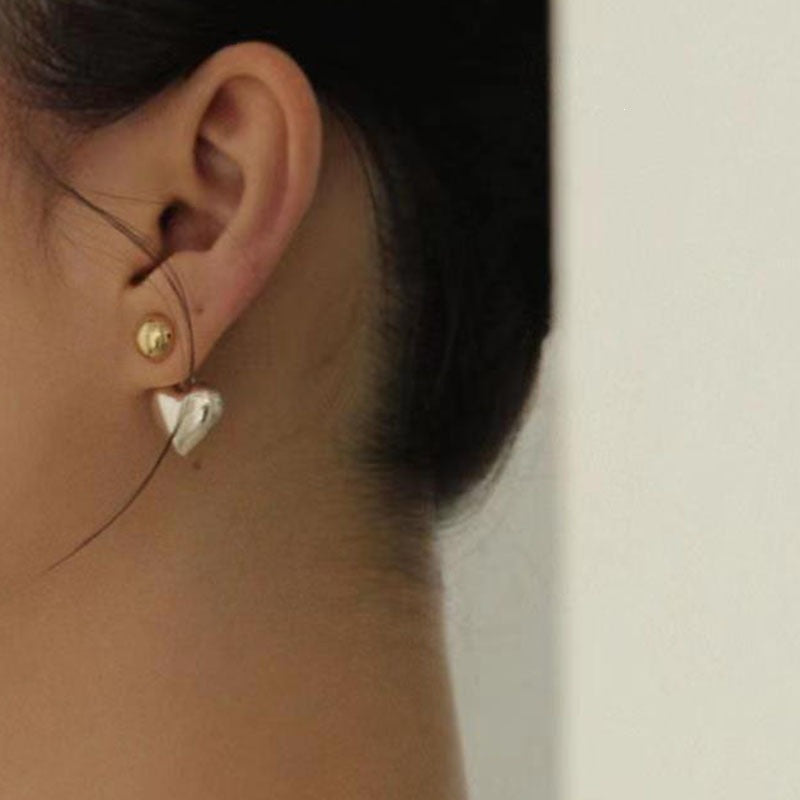 Two-color Hollow Peach Heart Titanium Steel Earrings