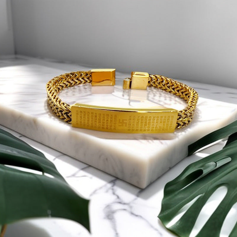 Steel Yellow God Of Wealth Scripture Mantra High Bracelet