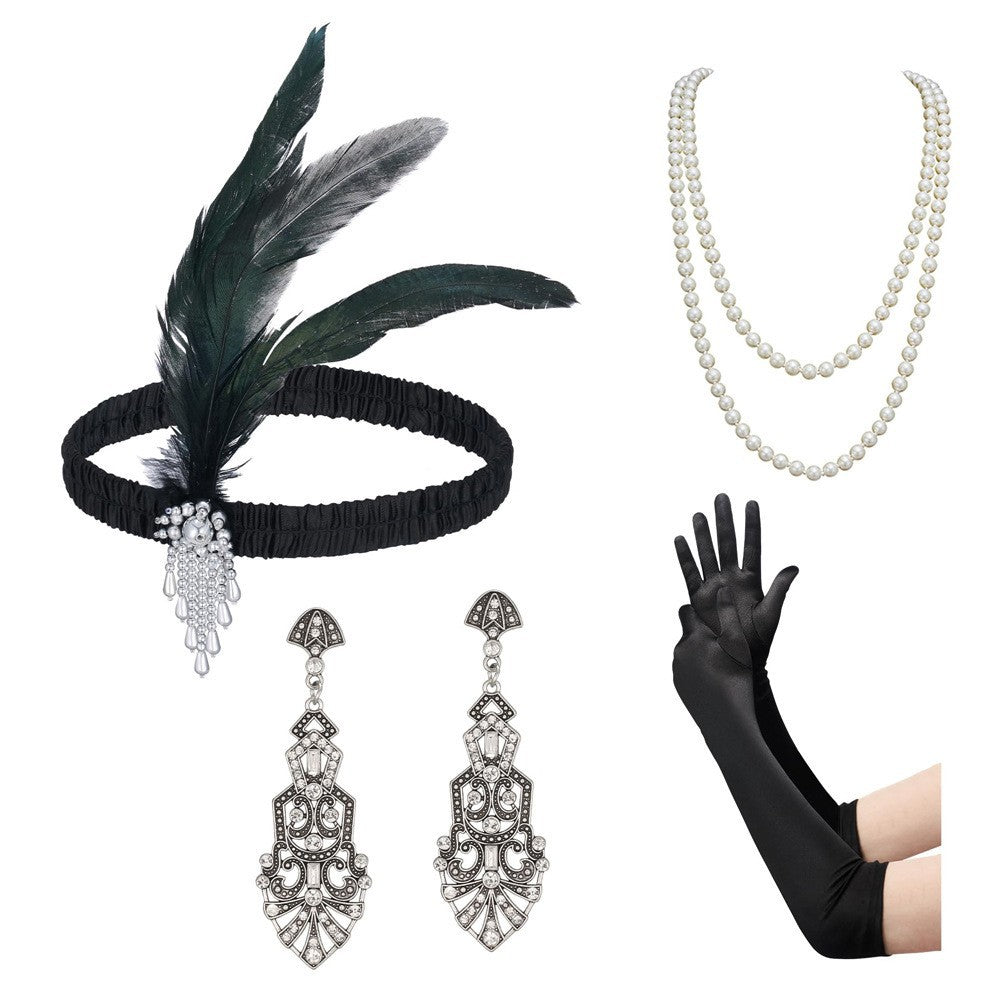 Red Feather Hair Band Masquerade Single Jewelry Set