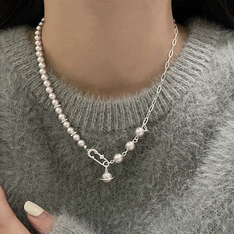 Women's Rose Pearl Pin Saturn Pull Ear Bracelets