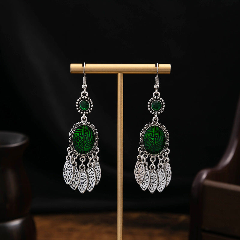 Women's Style Turquoise Vintage Owl Geometric Feather Tassel Rings