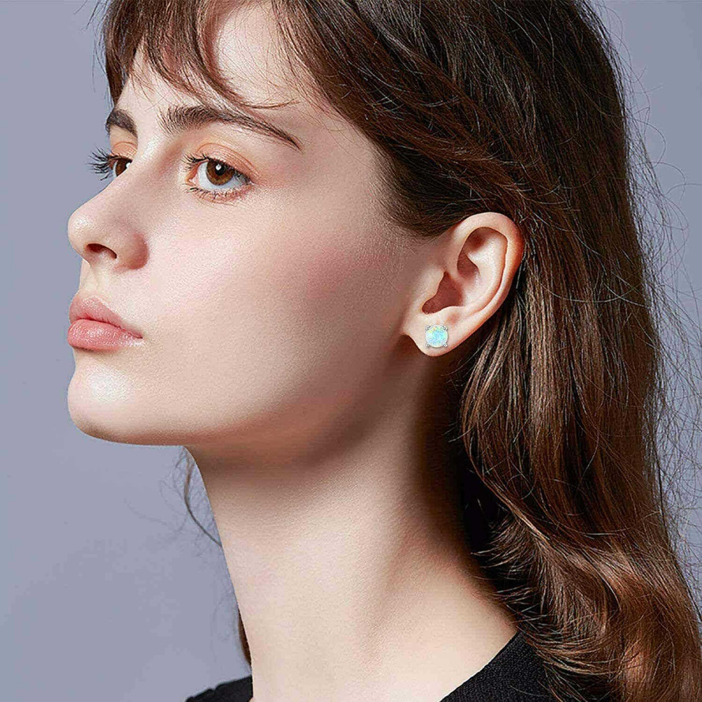 Women's Popular White Opal Round Mini Single Stud Earrings