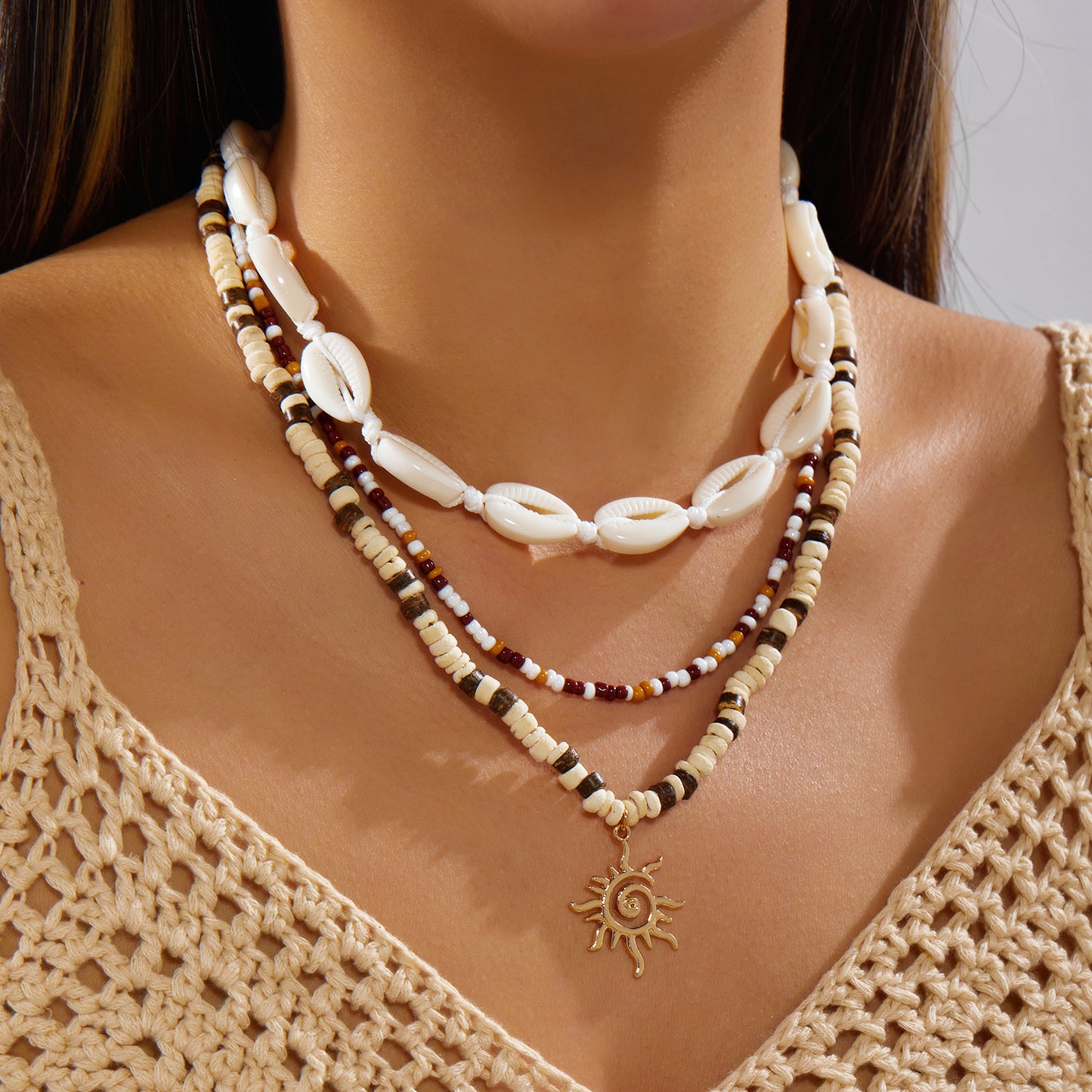 Women's Beach Vacation Style Wooden Bead Light Luxury Necklace