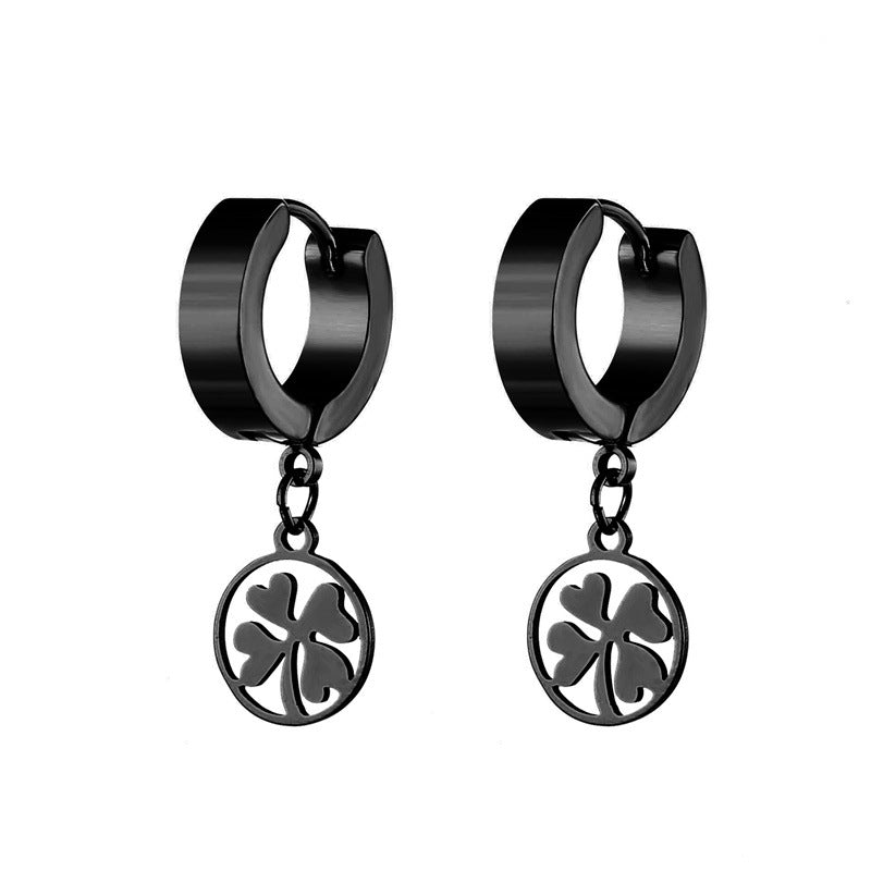 Men's Steel Trendy Ear Clip Color Cold Wind Round Heart Grass Earrings