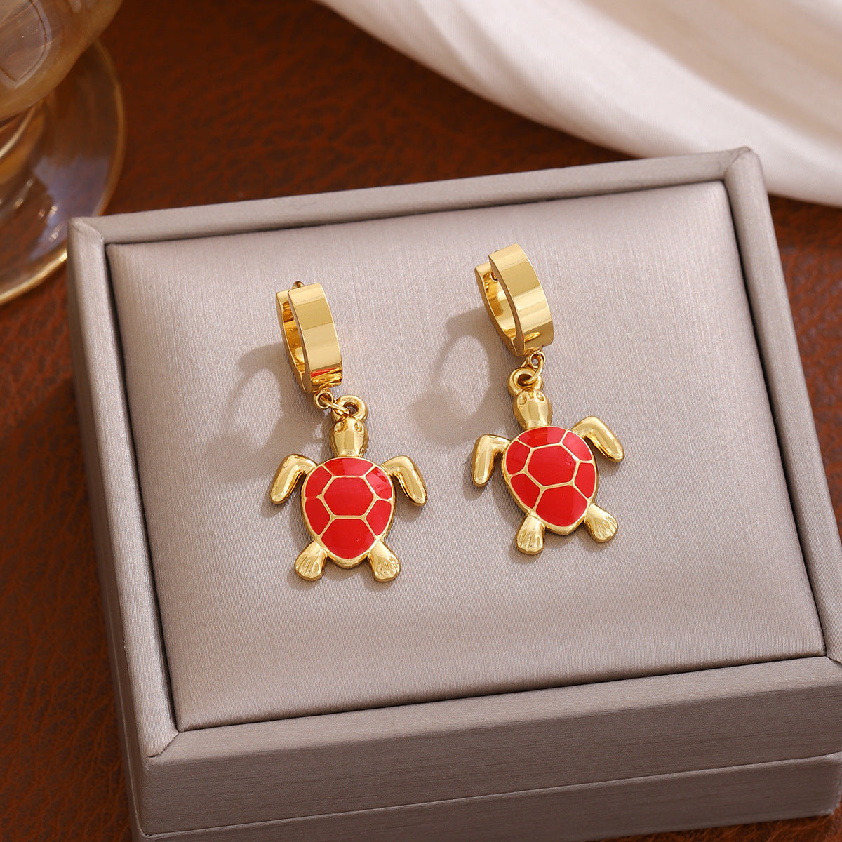 Personalized Turtle Eardrops Color Stainless Steel Gold-plated Stud Earrings