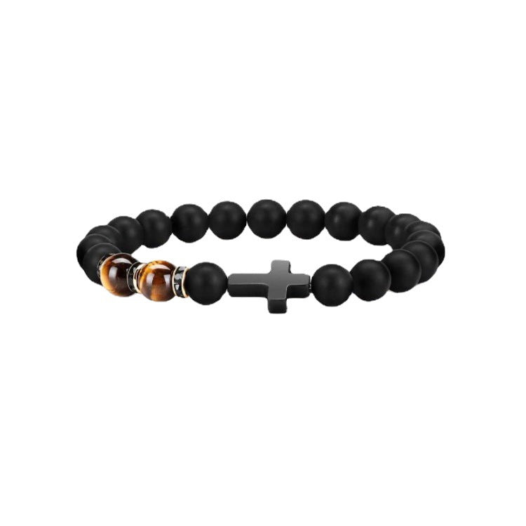 Men's Cross Elastic String Beaded Gift Tigereye Bracelets