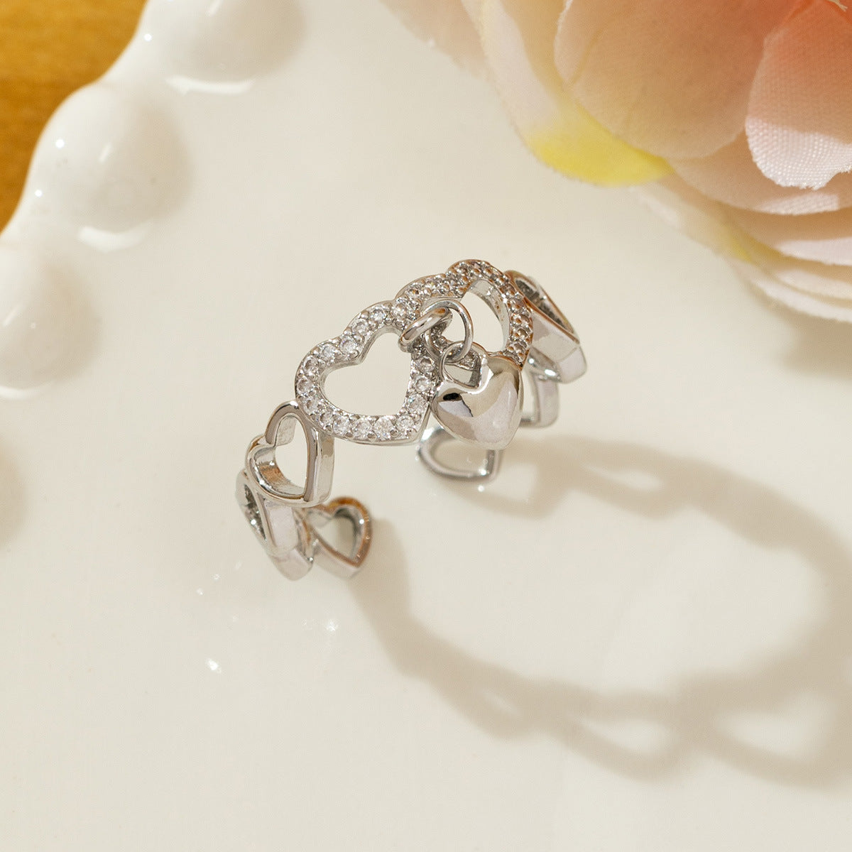 Temperament High Sense Loving Heart With Opening Adjustable Super Flash Ring
