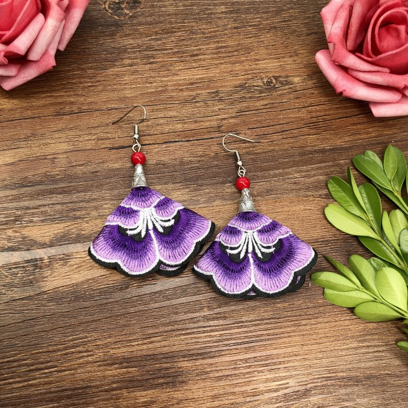 Fabric Yunnan Simple Flower Tassel Female Earrings