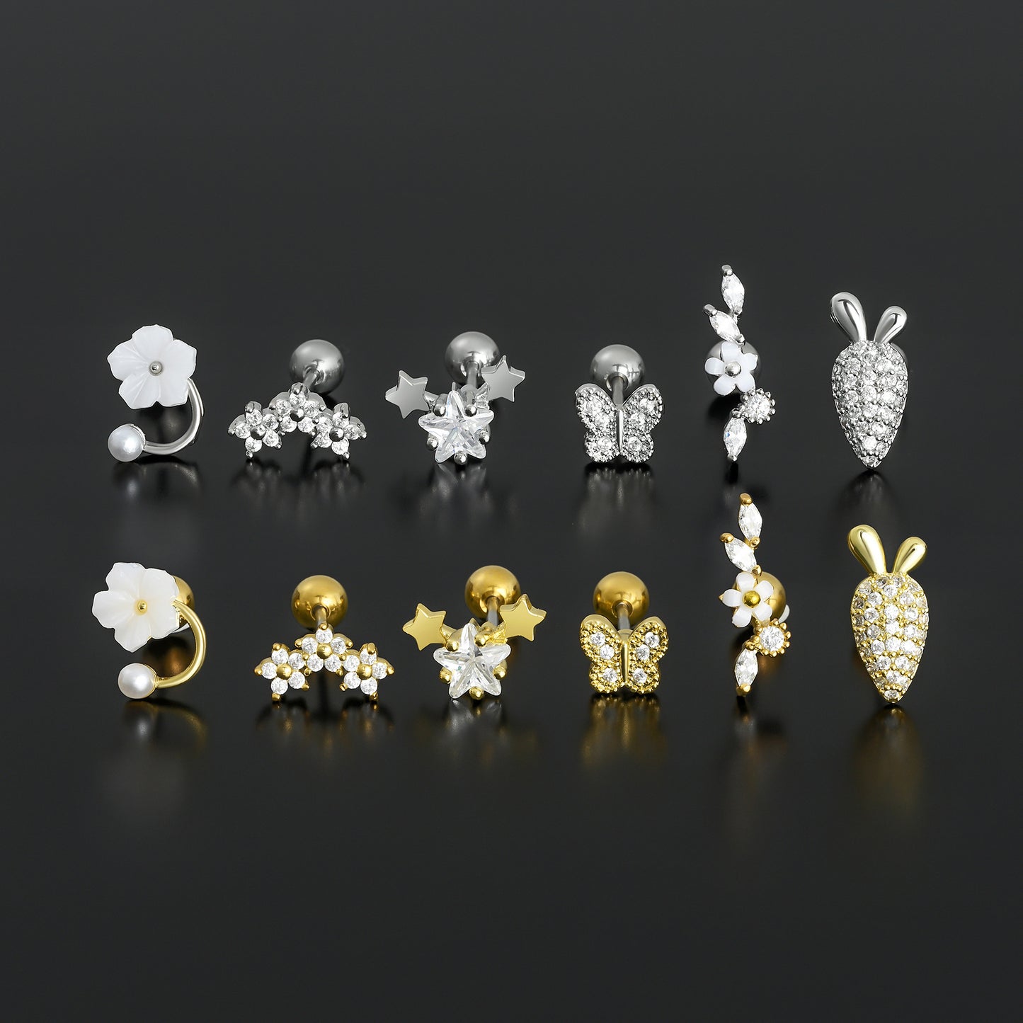 Mori Style Fresh Zircon Flower Ear Bone Stainless Steel Fine Stud Earrings