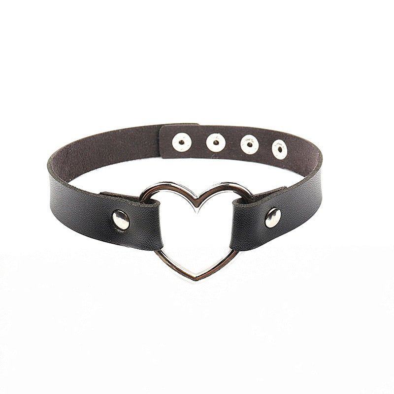 Gothic Leather Love Choker Retro Four Button Collar