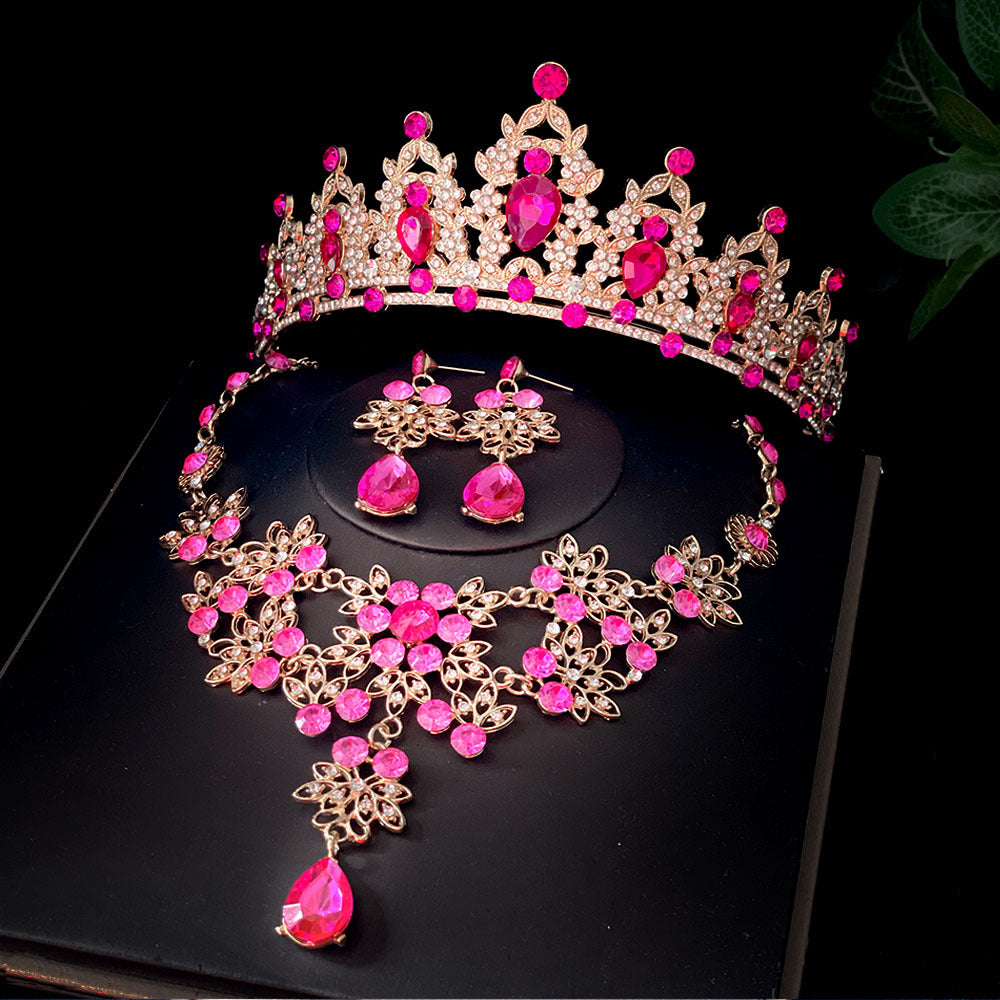 Bridal Headdress Crown Three-piece Wedding Rhinestone Jewelry Set