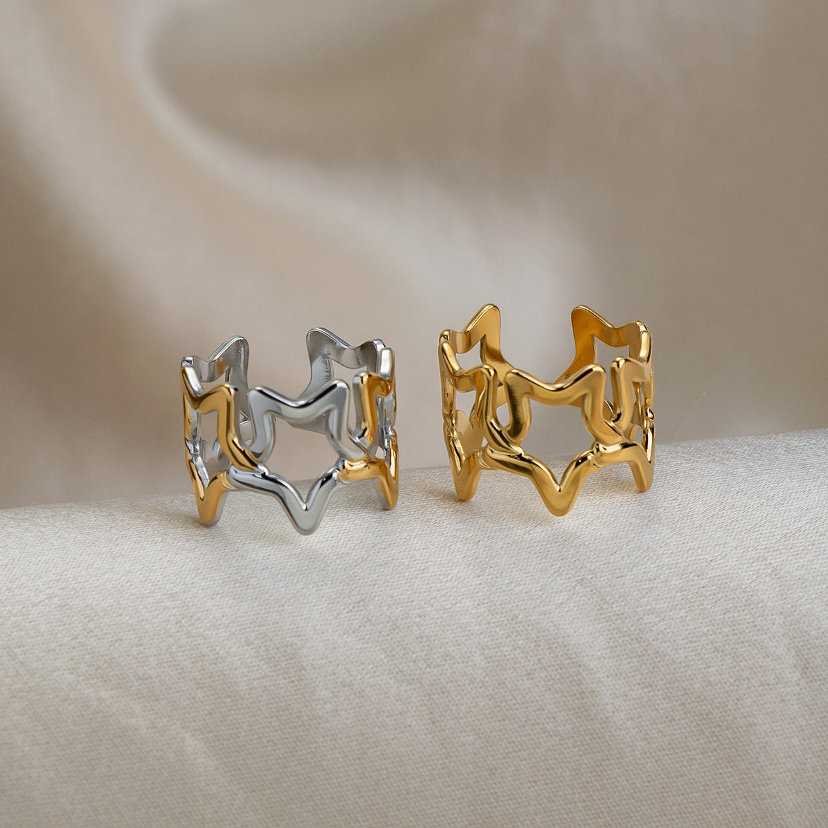 Ling Fashion Stainless Steel Hollow Opening Vacuum Vapor Plating Ring