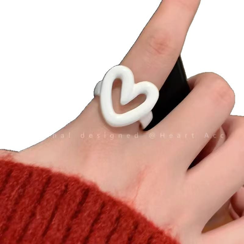 Drip Glazed Love Heart-shaped Female Adjustable Index Finger Niche Special Ring