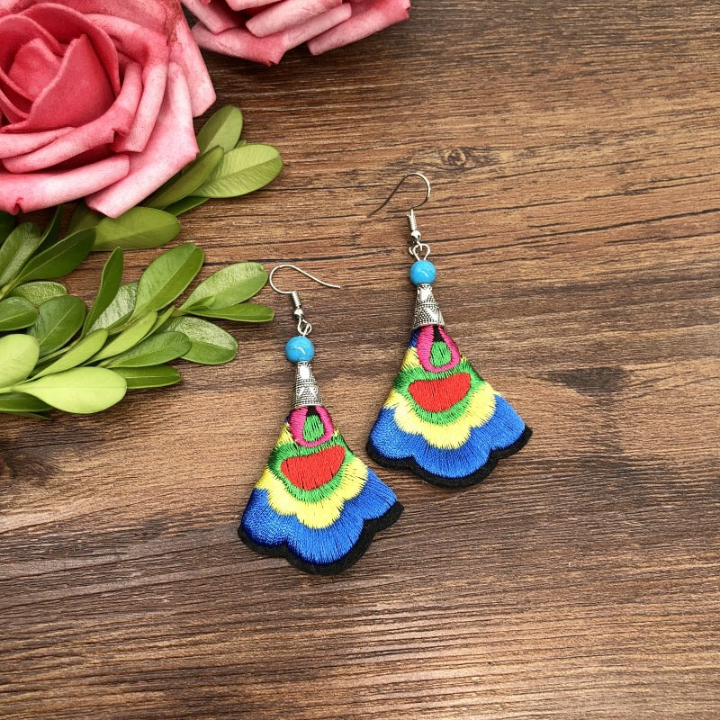 Fabric Yunnan Simple Flower Tassel Female Earrings
