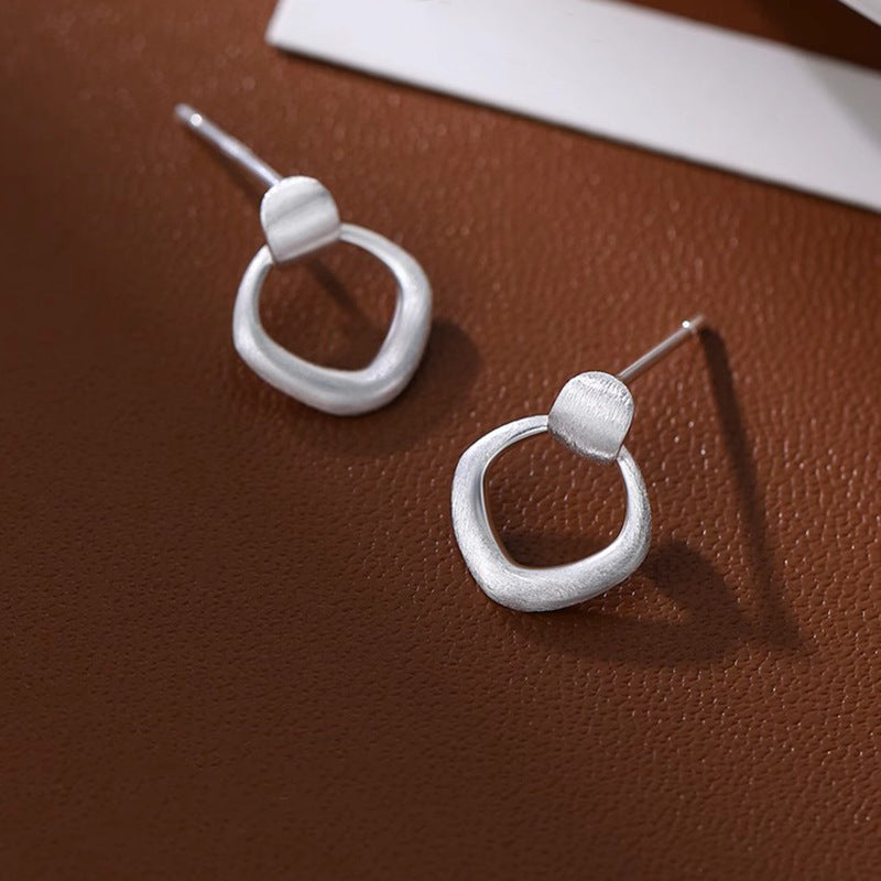 Women's Sterling Sier Simple Diamond Brushed For Design Daily Commuter Earrings