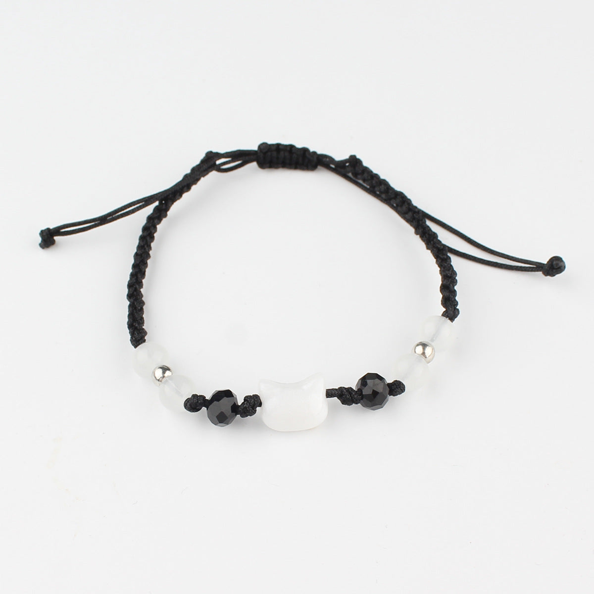 Women's & Men's Cat White Beads String Life Carrying Strap Bracelets
