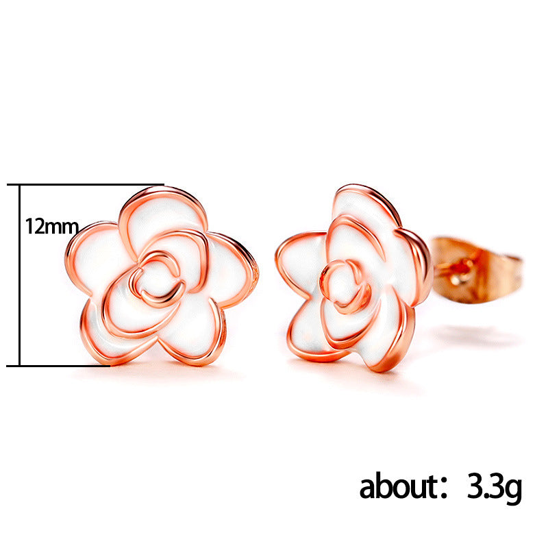 Shi Sweet Temperament Style Camellia Ladies Stud Earrings