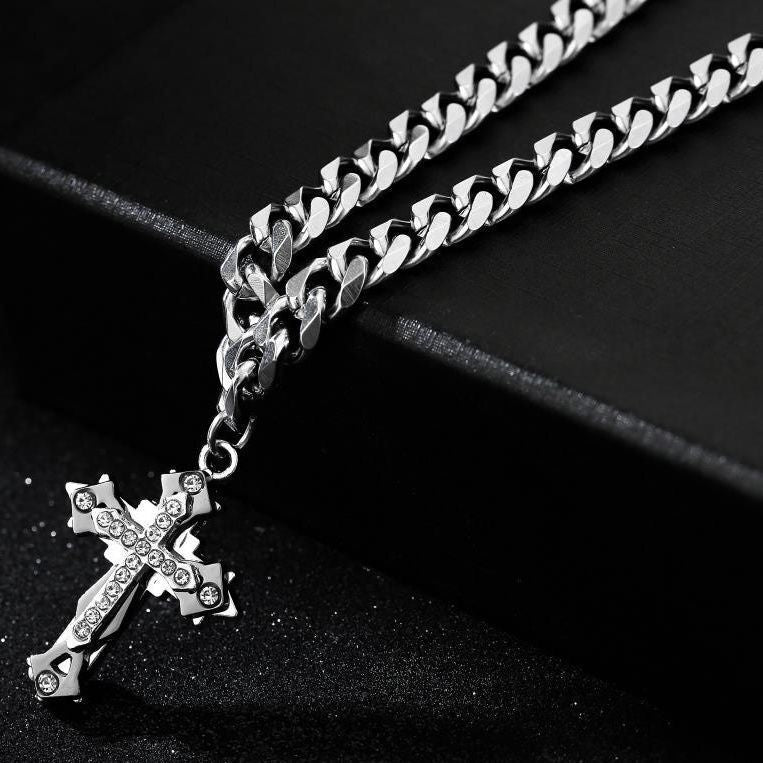 Men's Cuban Link Chain Cross Trendy Hip Necklace
