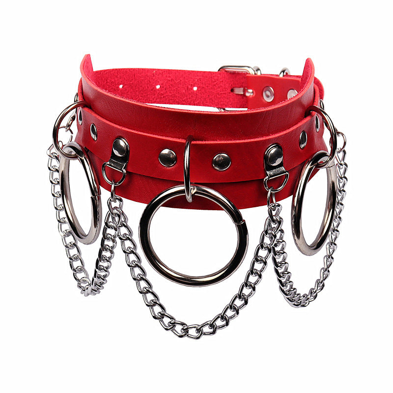 High Profile Fashion Punk Nightclub Chain Clavicle Leather Collar