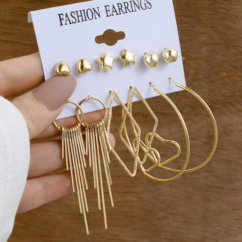 Women's Retro Gold Geometric Suit Fashion Pearl With Earrings