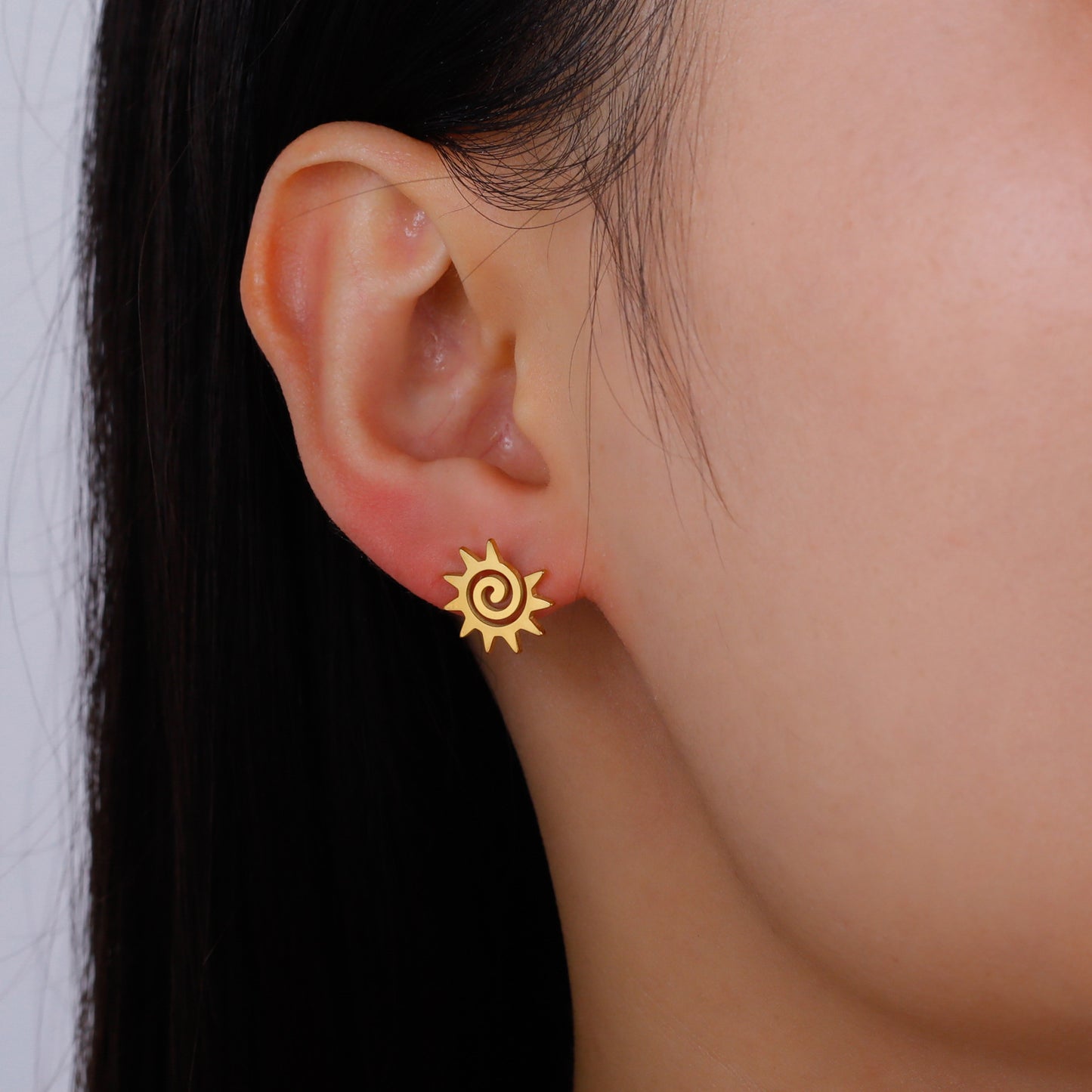 Women's Spiral Sun Stainless Steel Gold Color Fashion Birthday Stud Earrings