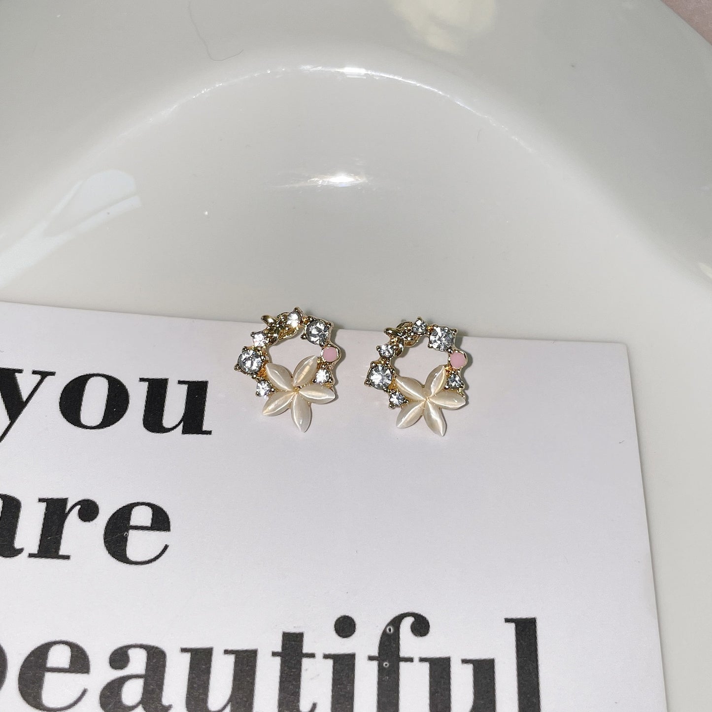 Sier Needle Opal Flower Trendy Elegant Zircon Small Ear Stud Earrings