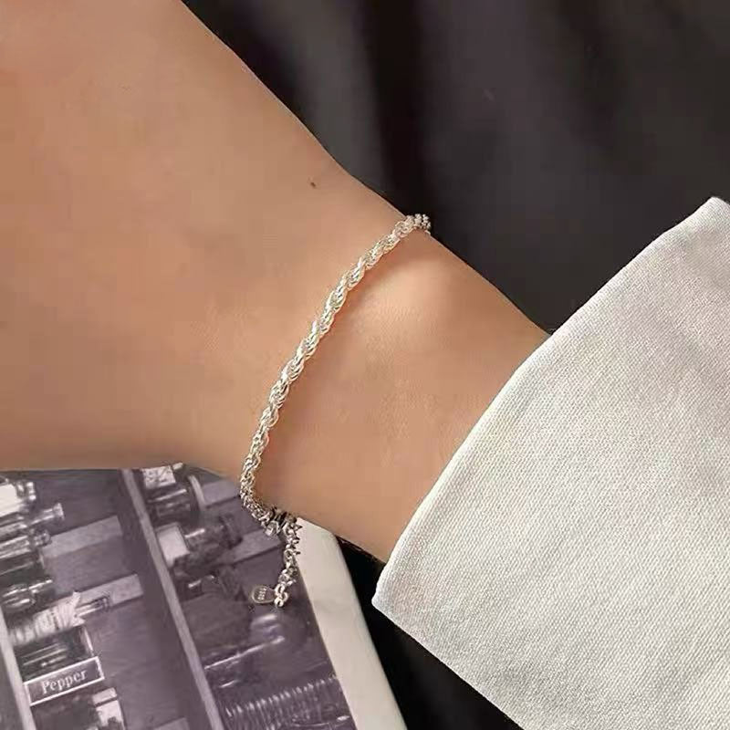 Women's Exquisite Sterling Sier Snake Bones Chain Ball Stitching Asymmetric Light Bracelet