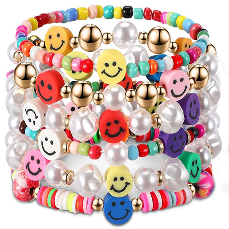 Colorful Clay Fruit Smiley Beaded Soft Bracelets