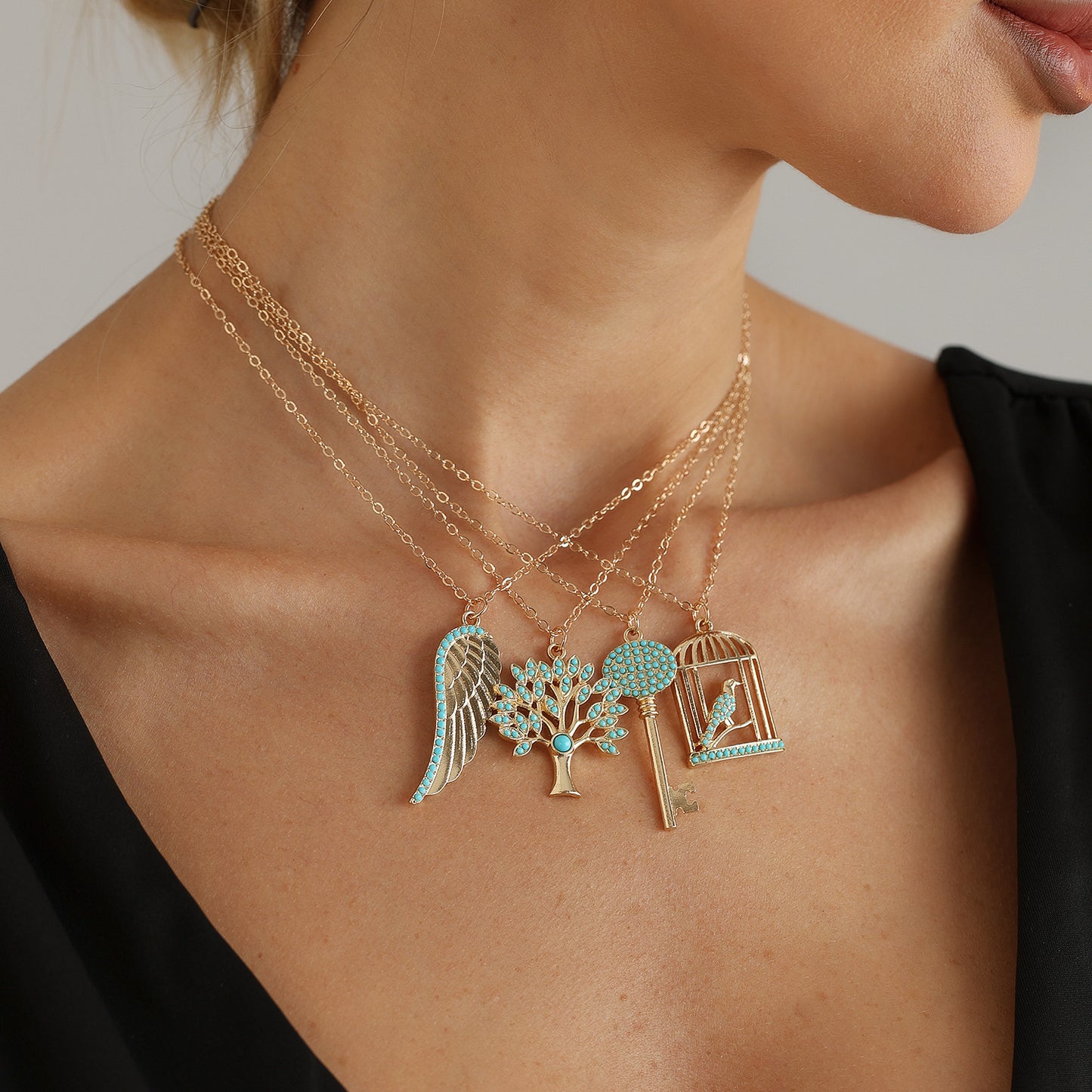 Of Life Turquoise Embellished Retro Style Hollow Design Clavicle Necklace