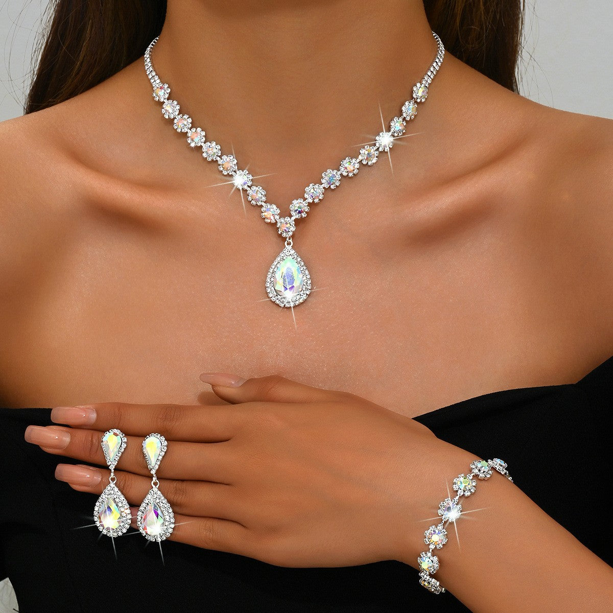 Fashion Water Drop Diamond Full Bride Necklaces