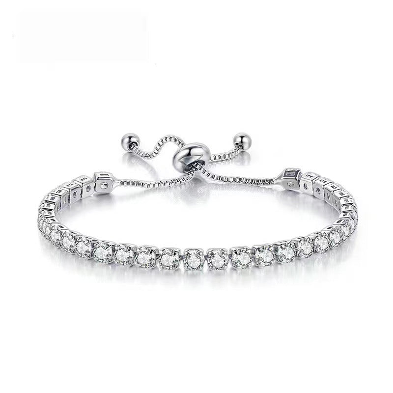 Women's Round Single Row Full Diamond Adjustable Bracelets