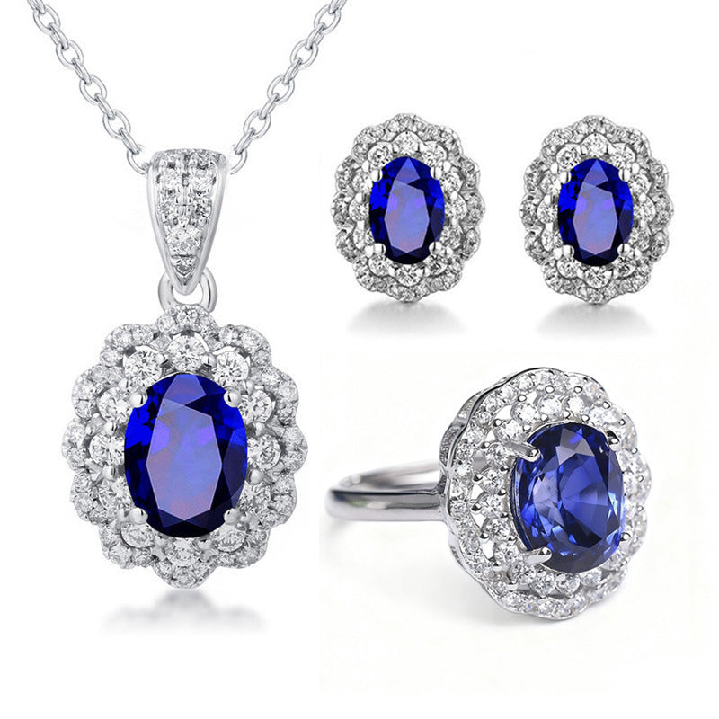 Women's Blue Red Yellow Green Purple White Gemstone Zircon Princess Jewelry Set