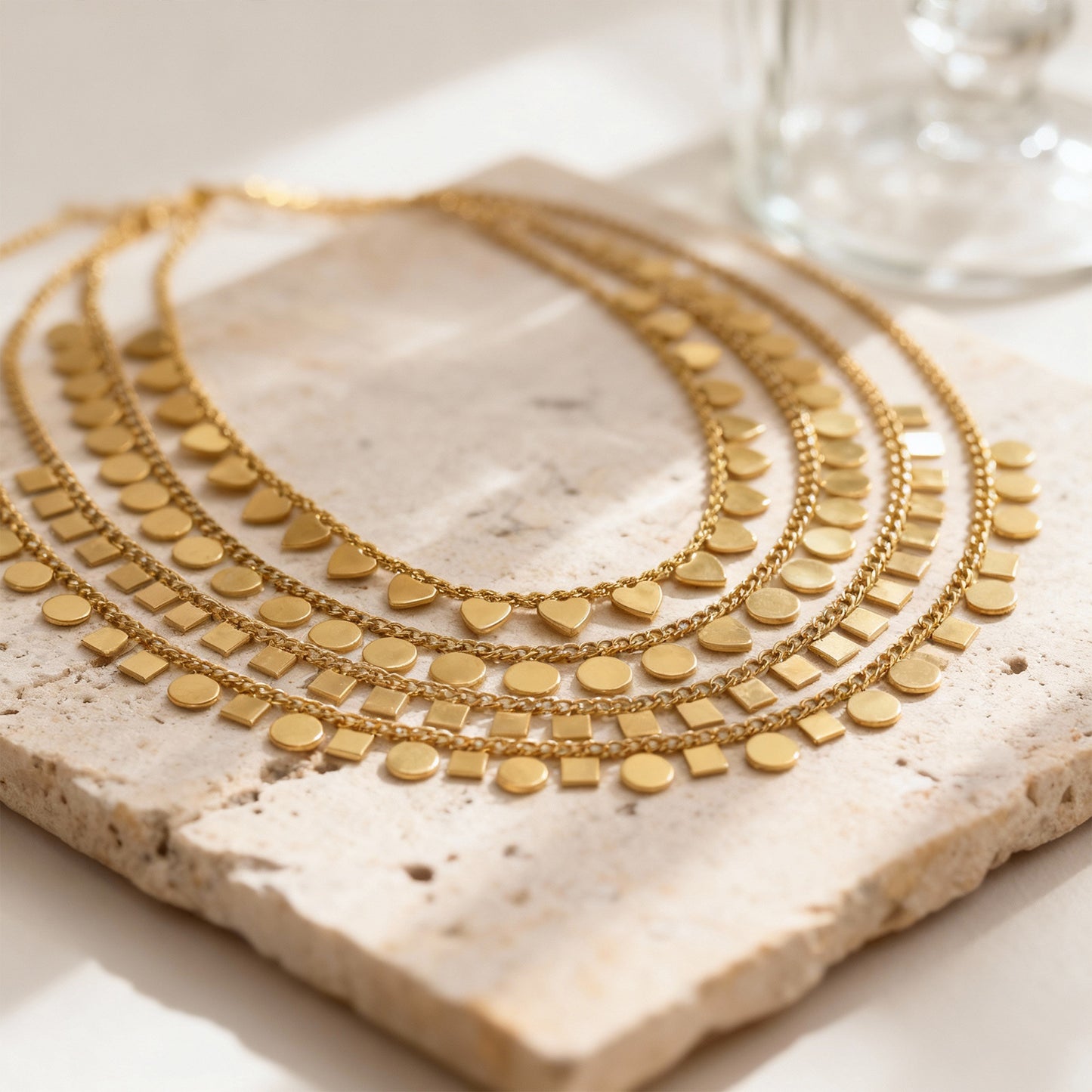 Geometric Square Stainless Steel Button Chain Necklace