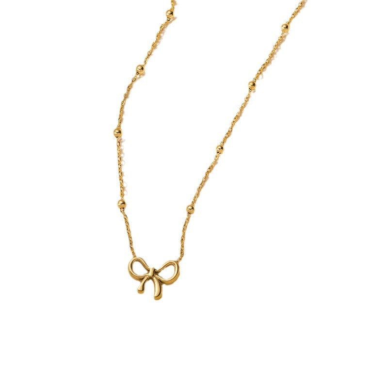 Titanium Steel Design Cute Hollow Bow Female Necklace