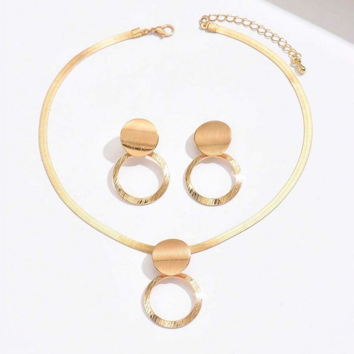 Elegant Chain Like Flat Snake Hollow Clavicle Earings Jewelry Set