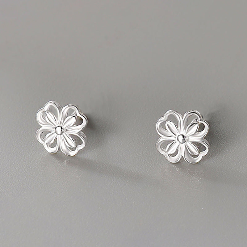 Women's Leaf Clover Ear Mori Style Fresh Hollow Flower Screw Twist Earrings