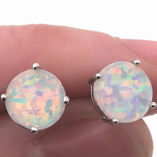 Women's Popular White Opal Round Mini Single Stud Earrings