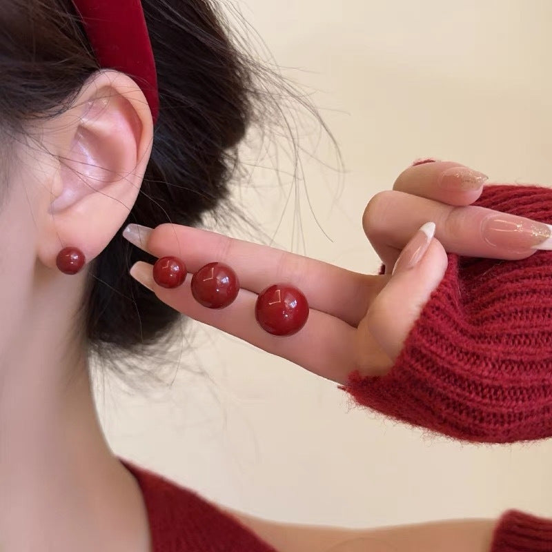 Style Wine Red Candy Pearl Female Niche Design Stud Earrings