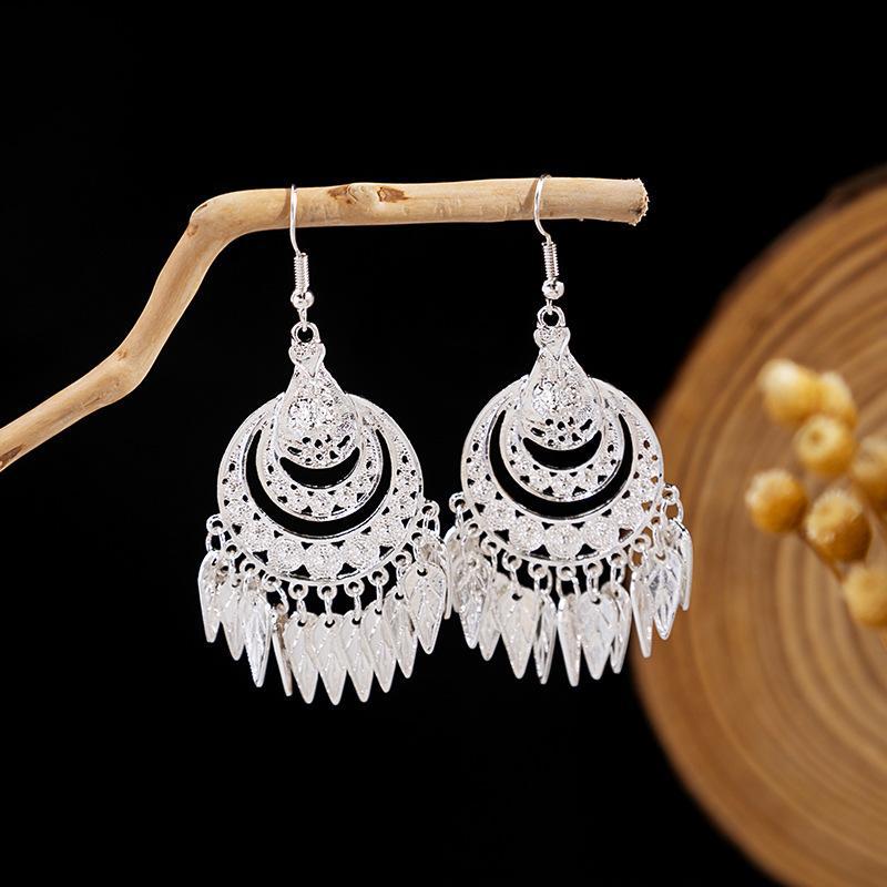 Imitation Sier Miao Minority Tourist Attractions Bohemian Exaggerated Long Leaves Earrings