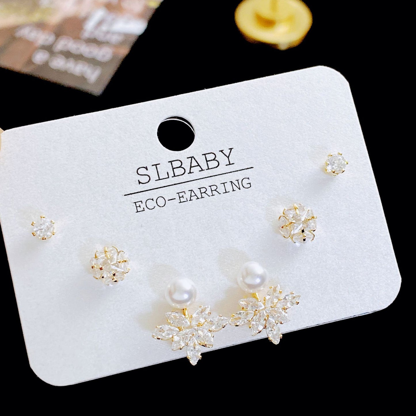 Micro Inlaid Zircon Pearl Commuter Three Pairs Earrings