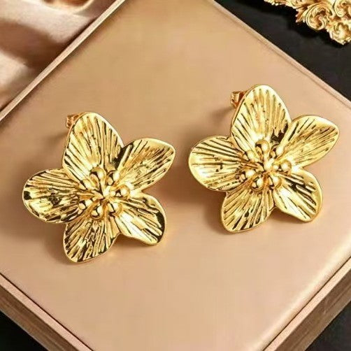Vintage Stainless Steel Gold Unique Design Earrings