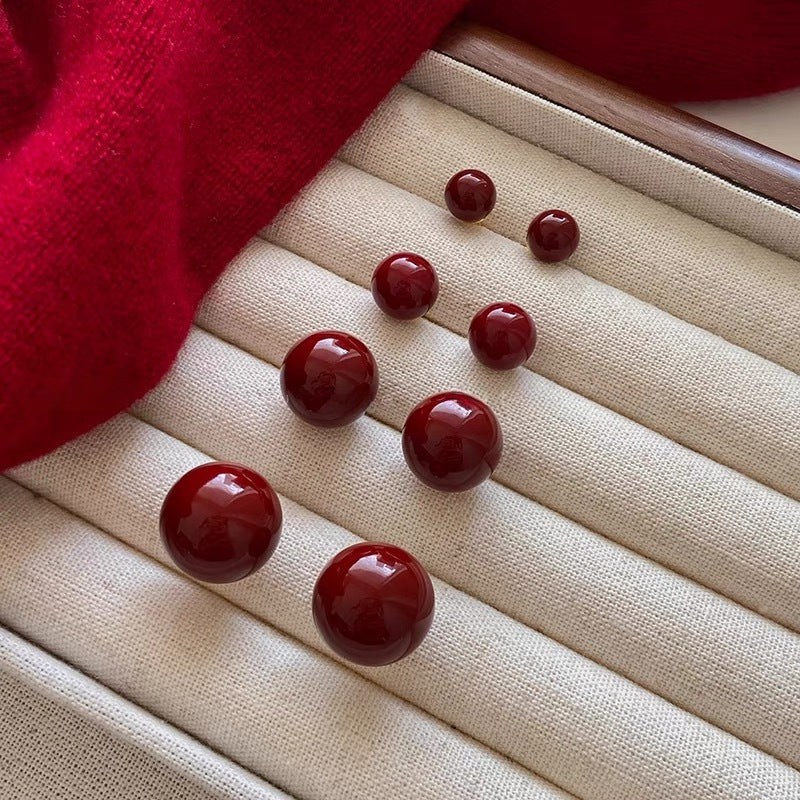 Style Wine Red Candy Pearl Female Niche Design Stud Earrings