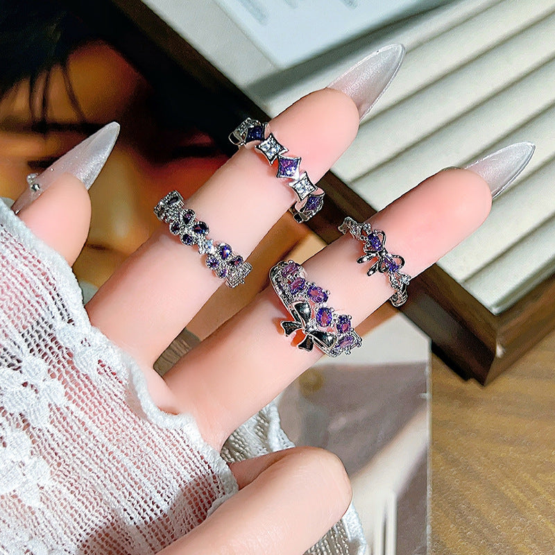 Purple Zirconium Bow Open Sweet Cool Niche High Ring